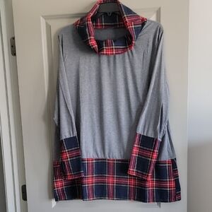 Gray Plaid Cowl Neck Top